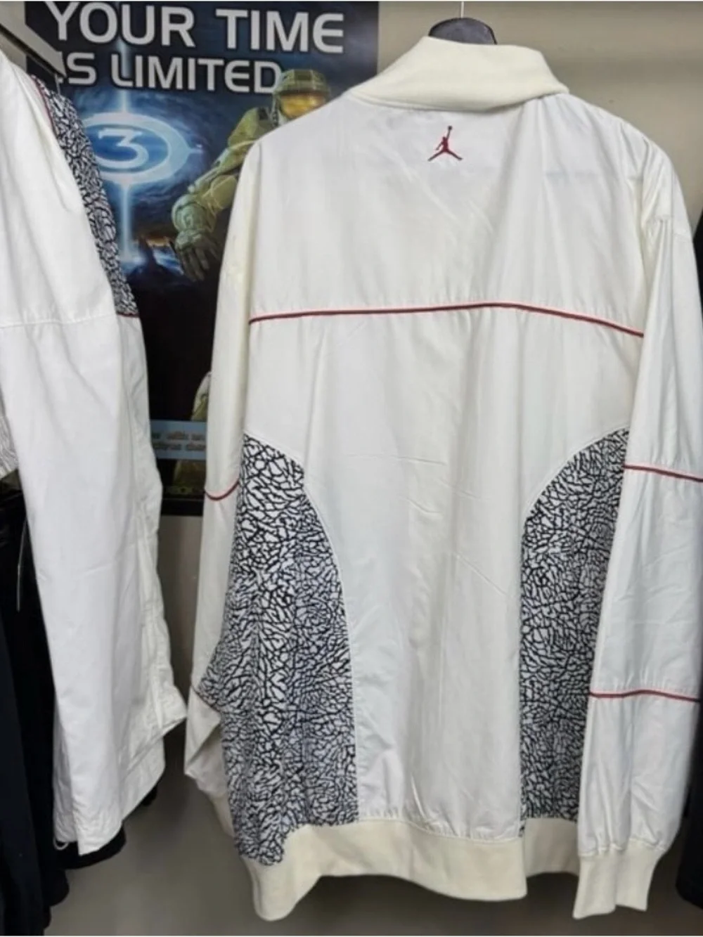 Jordan 3 White Tracksuit with Red Accents and Elephant Print